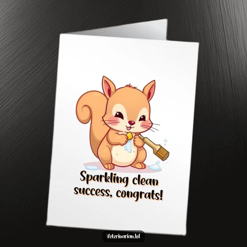 Funny Free Printable Congratulations Card: A diligent squirrel enthusiastically scrubbing its paws clean with soap and a tiny brush.