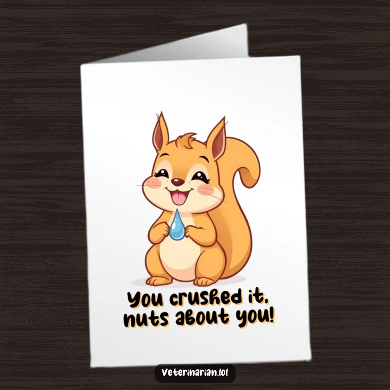 Funny Free Printable Congratulations Card: a happy squirrel masterfully balancing a dropper, celebrating your win.
