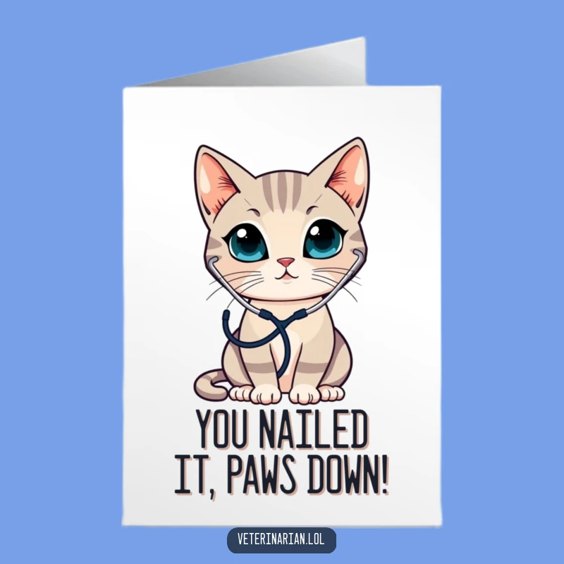 Free Printable Congrats Card: Funny Cat Doctor Stethoscope Success Downloadable
