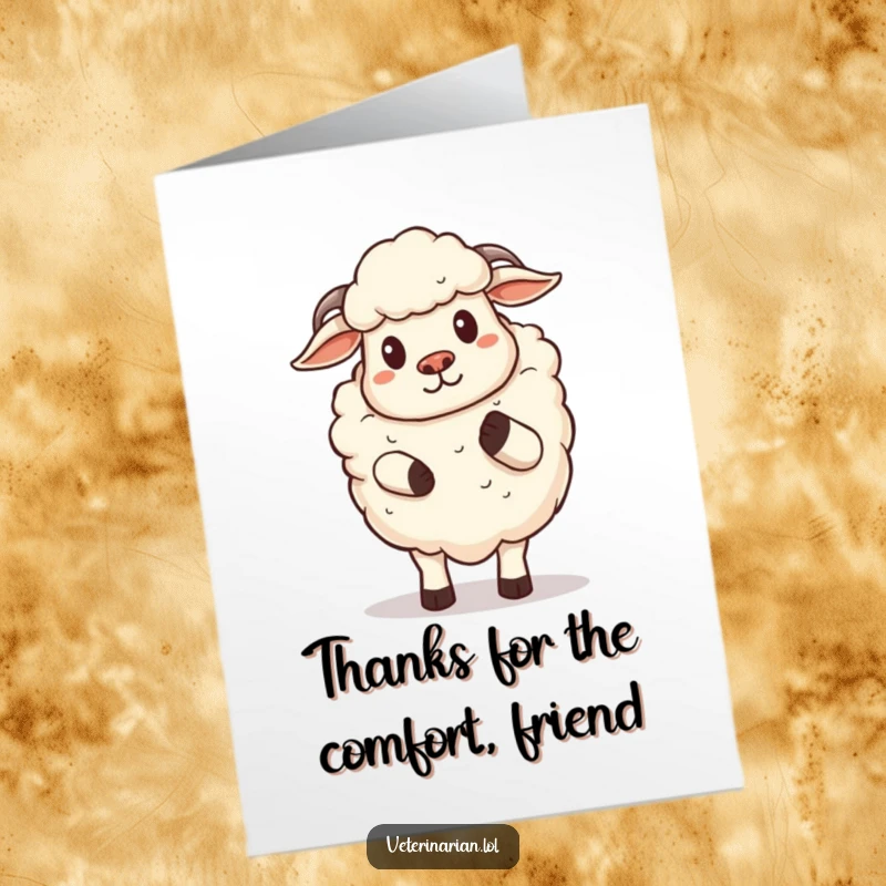 Funny Free Printable Thank You Card with a proud cartoon sheep offering a gentle hoof pat, conveying sincere appreciation.