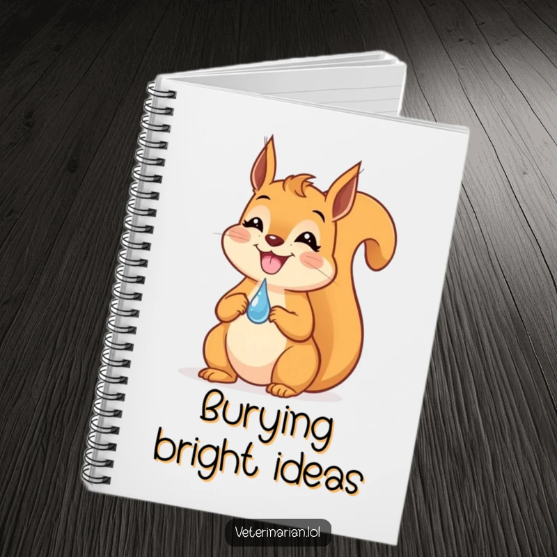 Funny Squirrel Dropper Notebook: A notebook cover adorned with a happy squirrel grinning while balancing a small dropper on its nose.