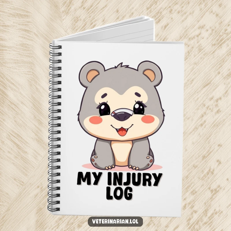 Funny bear cub notebook featuring a curious cub with a bandage on its nose, smiling bravely, perfect for notes and inspiration.