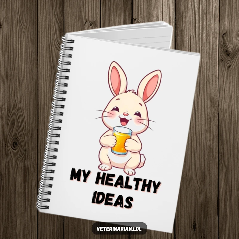 A happy bunny with a proud smile administers a tiny shot, featured on a notebook cover for jotting brave thoughts.