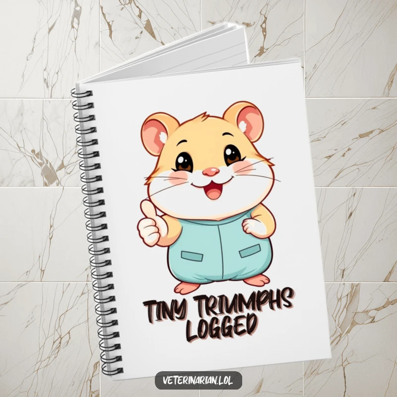 Funny notebook with a smiling hamster in tiny scrubs giving a cheerful thumbs-up, ideal for notes and positive reminders.