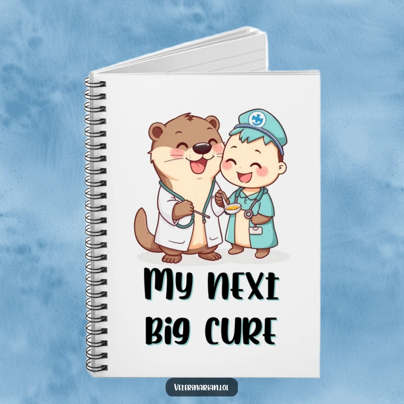 Funny Otter Vet Notebook: Adorable otter veterinarian happily giving a spoonful of medicine to a waiting animal patient on the cover.