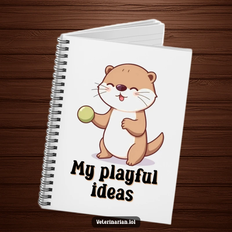 Funny playful otter notebook cover art of an otter bouncing a ball for an unseen patient, for humorous note-taking.