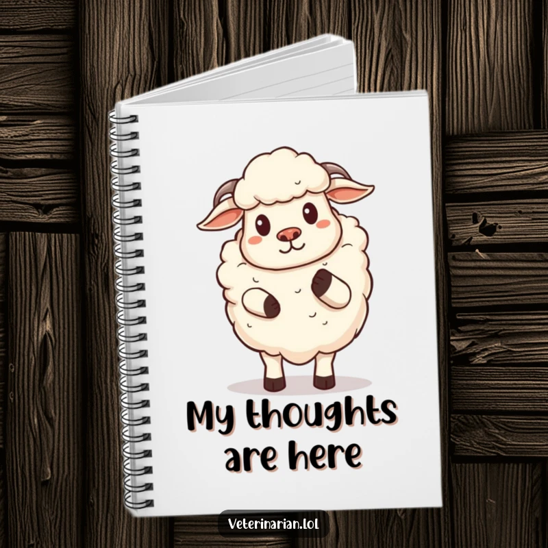 Funny Sheep Notebook: Front cover shows a proud cartoon sheep offering a gentle hoof pat, ideal for journaling with humor, a funny gift.