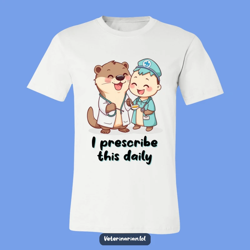 Funny Otter Vet T-Shirt: Joyful Animal Doctor Spooning Medicine Makes a Hilarious Gift