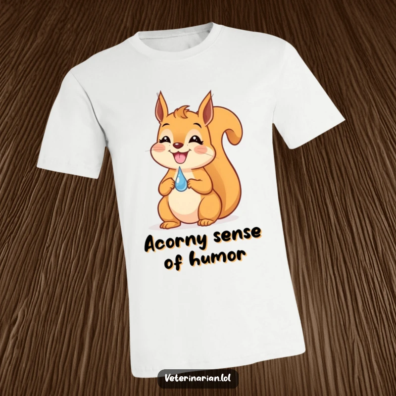 Funny Squirrel Dropper T-Shirt: A cheerful squirrel grinning as it expertly balances a small dropper on the tip of its nose.