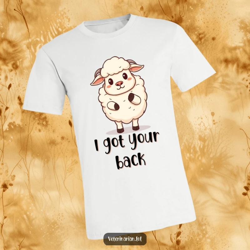 Funny Sheep T-Shirt: A proud cartoon sheep extends a gentle hoof for a comforting pat, embodying warmth and humor, great funny gift.