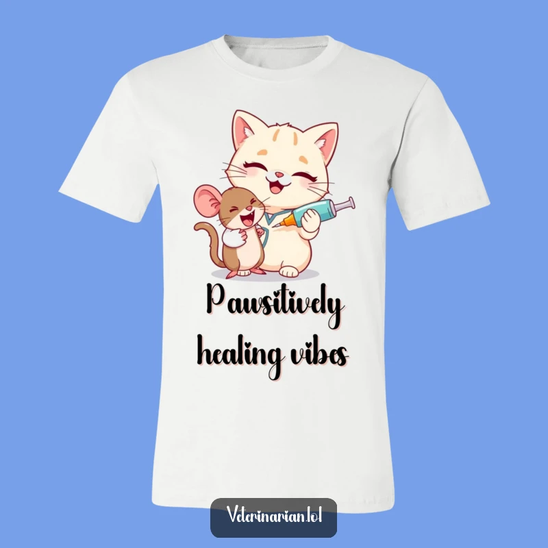 Funny Cat Vet T-Shirt: Giggling Nurse & Mouse, Hilarious Animal Vet Tee
