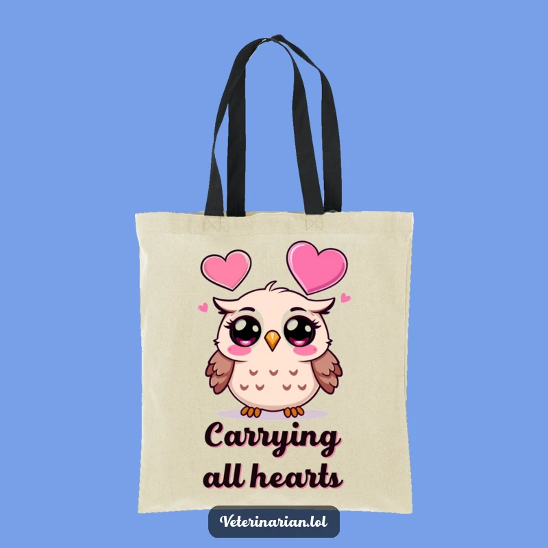 Funny Owl Love Tote Bag: Surprised Cartoon Owl Sees Heart, Practical Funny Gift