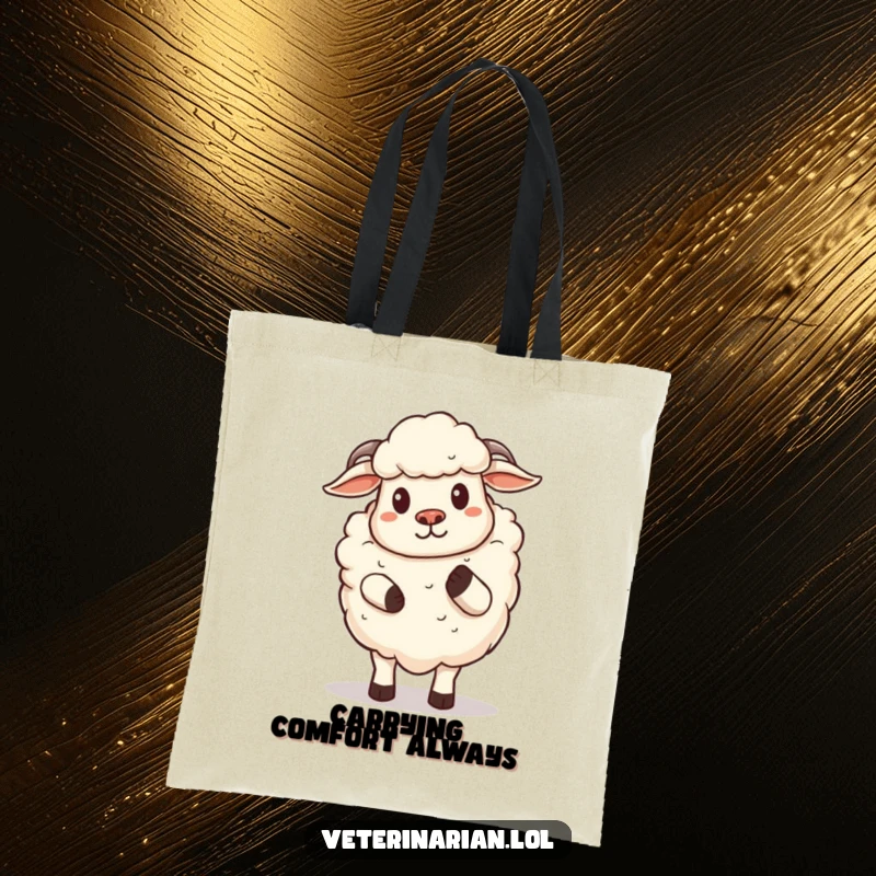 Funny Sheep Tote Bag: A proud cartoon sheep offers a gentle hoof pat, ideal for carrying items with comfort and humor, a funny gift.