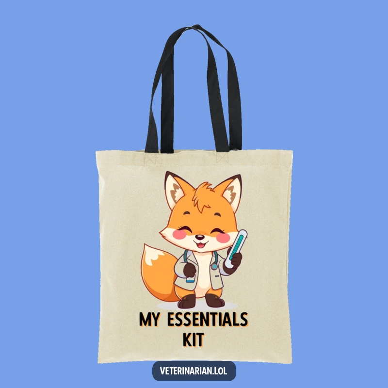 Funny Fox Vet Tote Bag: Smiling Pharmacist & Thermometer Carry-All, Gift